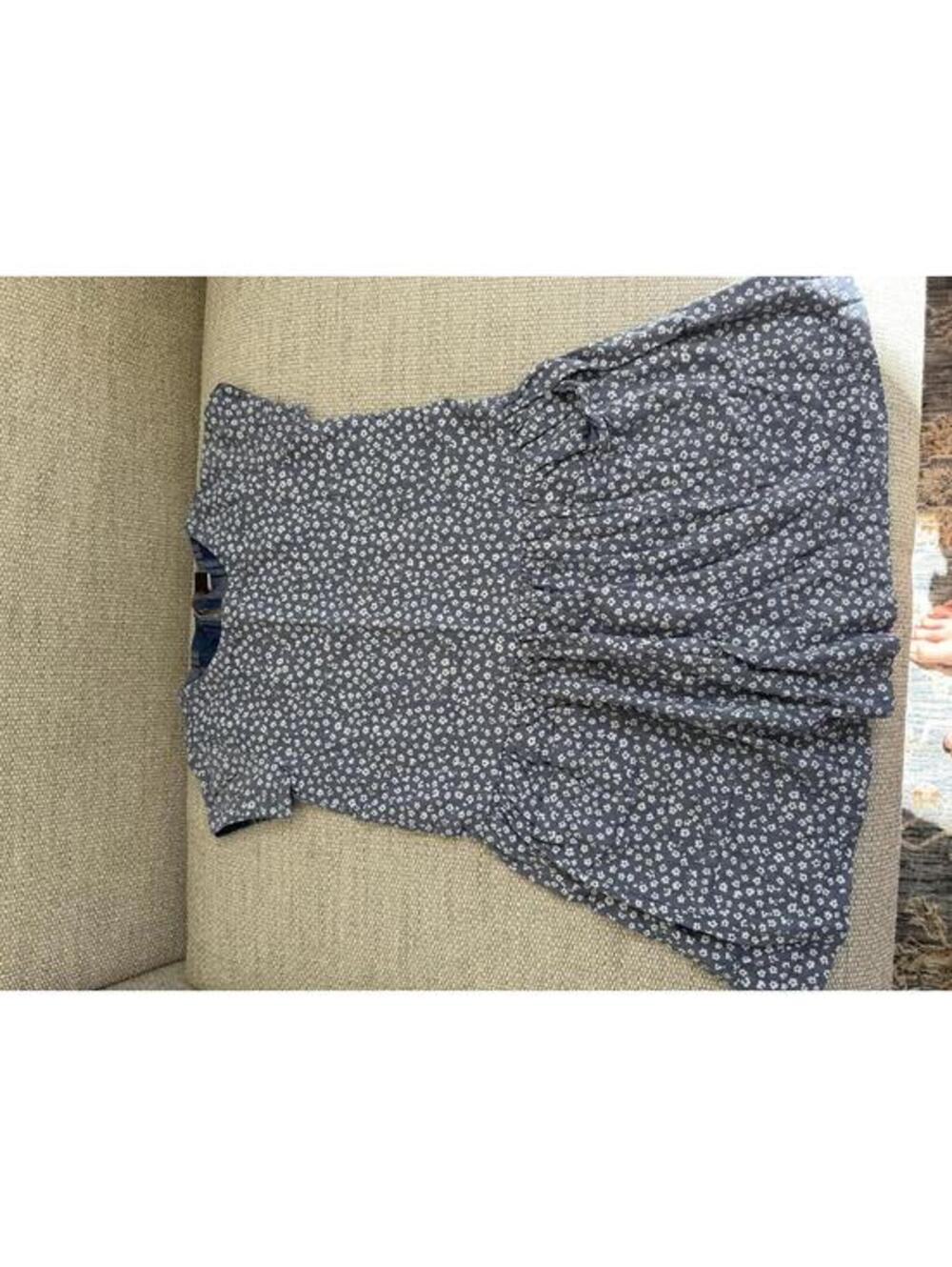 Tea Collection Girls Blue Floral Dress Size 12 Cotton Pocketed Short Sleeve